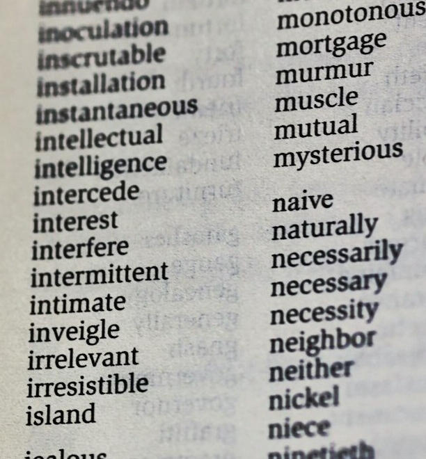 Dictionary page with English words
